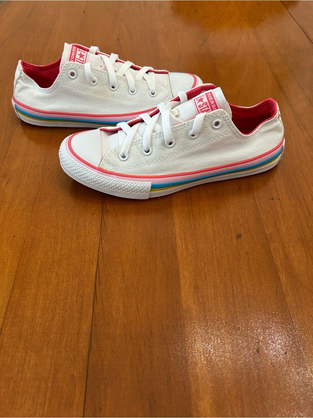 🌈 Converse All Star OX, Rainbow Stripe White Canvas Youth 4 or Womens 5.5 or 6